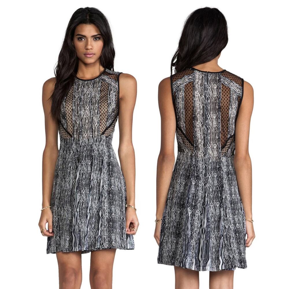 Diane Von Furstenberg Ida Textured Stripe Silk Mini Dress Black Grey Size 6